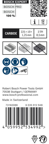 BOSCH EXPERT ‘Aerated Concrete’ S 1141 HM Säbelsägeblatt, 10 Stück BOSCH EXPERT ‘Aerated Concrete’ S 1141 HM Säbelsägeblatt, 10 Stück