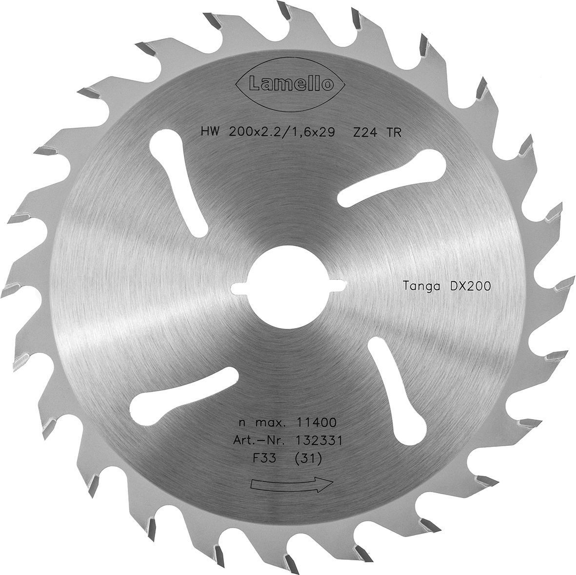 LAMELLO Tanga DX200 Sägeblatt, HW, Ø200x2.4xØ29 mm, Z24, mit Schnellspann-Aufnahme LAMELLO Tanga DX200 Sägeblatt, HW, Ø200x2.4xØ29 mm, Z24, mit Schnellspann-Aufnahme