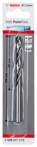BOSCH Metallspiralbohrer HSS PointTeQ, DIN 338, 7,5 mm, 1er-Pack BOSCH Metallspiralbohrer HSS PointTeQ, DIN 338, 7,5 mm, 1er-Pack