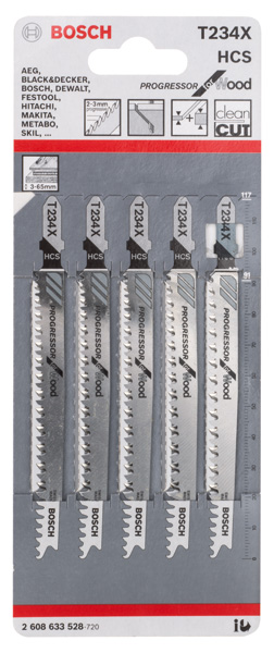 BOSCH Stichsägeblatt T 234 X Progressor for Wood, 5er-Pack BOSCH Stichsägeblatt T 234 X Progressor for Wood, 5er-Pack