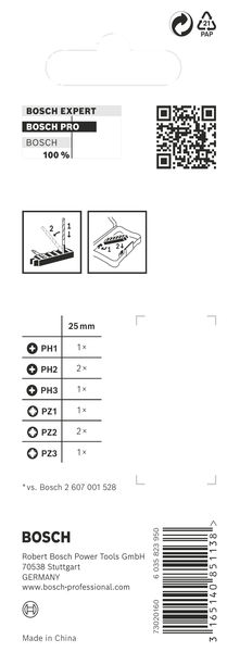 BOSCH PRO Impact Schrauberbit-Set, PH1/PH2/PH3/PZ1/PZ2/PZ3, 25 mm, 8-tlg BOSCH PRO Impact Schrauberbit-Set, PH1/PH2/PH3/PZ1/PZ2/PZ3, 25 mm, 8-tlg