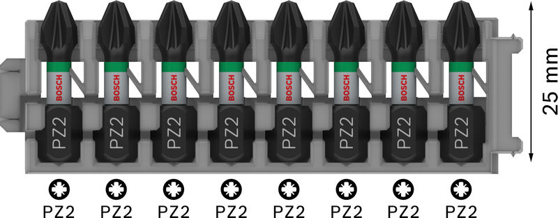 BOSCH PRO Pozidriv Impact Bit, PZ2, 25 mm, 8-tlg. BOSCH PRO Pozidriv Impact Bit, PZ2, 25 mm, 8-tlg.
