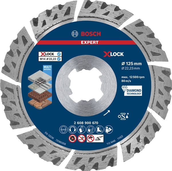 BOSCH EXPERT MultiMaterial X-LOCK Diamanttrennscheiben, 125 x 22,23 x 2,4 x 12 mm