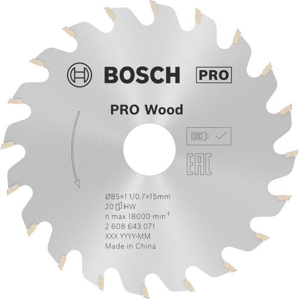 BOSCH PRO Wood Kreissägeblatt, 85 x 1,1 x 15 mm BOSCH PRO Wood Kreissägeblatt, 85 x 1,1 x 15 mm