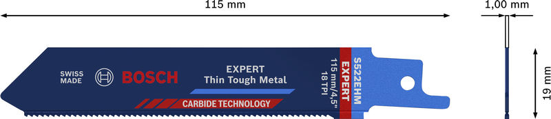 BOSCH EXPERT ‘Thin Tough Metal’ S 522 EHM Säbelsägeblatt, 1 Stück BOSCH EXPERT ‘Thin Tough Metal’ S 522 EHM Säbelsägeblatt, 1 Stück