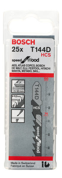 BOSCH Stichsägeblatt T 144 D Speed for Wood, 25er-Pack BOSCH Stichsägeblatt T 144 D Speed for Wood, 25er-Pack
