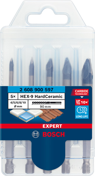 BOSCH EXPERT HEX-9 Hard Ceramic Bohrer-Set, 4/5/6/8/10 x 90 mm, 5-tlg BOSCH EXPERT HEX-9 Hard Ceramic Bohrer-Set, 4/5/6/8/10 x 90 mm, 5-tlg