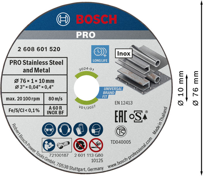 BOSCH Expert for Inox 5-tlg. x 76 x 1 x 10-mm-Trennscheibe BOSCH Expert for Inox 5-tlg. x 76 x 1 x 10-mm-Trennscheibe