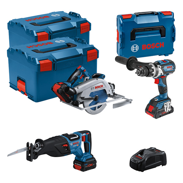 BOSCH Combo Kit Set mit 3x 18V: GSB 18V-110C/GKS 18V-68GC /GSA 18V-28 /3 x Akku