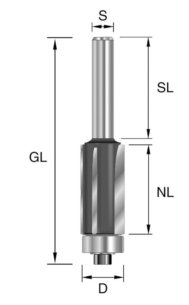 BRÜCK HW-Bündigfräser D=12,7mm NL=38,1mm GL=92mm S=12mm