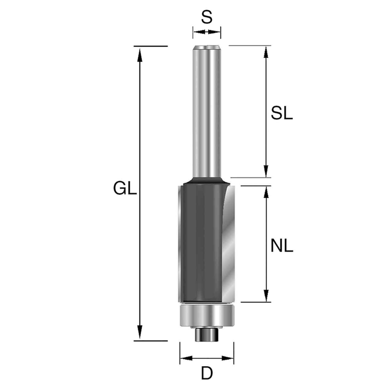 BRÜCK HW-Bündigfräser Typ 280 Z2 D=12,7mm,NL=25,4mm,GL=68mm,S=8x32mm