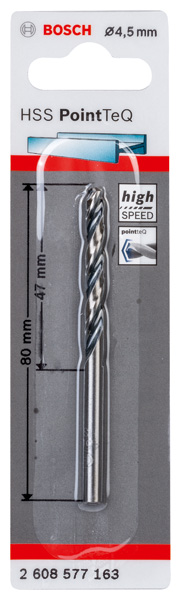 BOSCH Metallspiralbohrer HSS PointTeQ, DIN 338, 4,5 mm, 1er-Pack BOSCH Metallspiralbohrer HSS PointTeQ, DIN 338, 4,5 mm, 1er-Pack