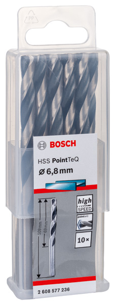 BOSCH Metallspiralbohrer HSS PointTeQ, DIN 338, 6,8 mm, 10er-Pack