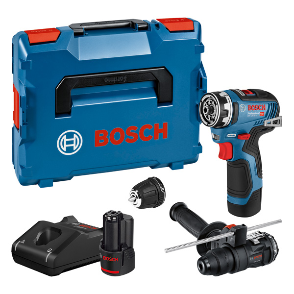 BOSCH Akku-Bohrschrauber GSR 12V-35 FC + 2 x Akku 3,0 Ah GFA 12-H in L-BOXX