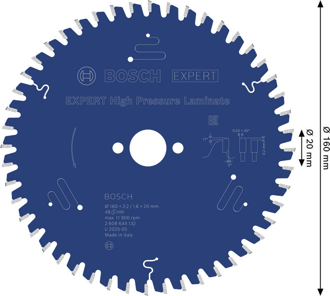 BOSCH Kreissägeblatt Expert for High Pressure Laminate, 160 x 20 x 2,2 mm, 48Z BOSCH Kreissägeblatt Expert for High Pressure Laminate, 160 x 20 x 2,2 mm, 48Z