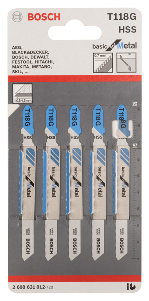 BOSCH Stichsägeblatt T 118 G Basic for Metal, 5er-Pack BOSCH Stichsägeblatt T 118 G Basic for Metal, 5er-Pack