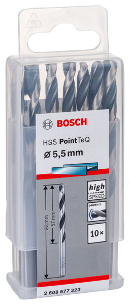 BOSCH Metallspiralbohrer HSS PointTeQ, DIN 338, 5,5 mm, 10er-Pack BOSCH Metallspiralbohrer HSS PointTeQ, DIN 338, 5,5 mm, 10er-Pack