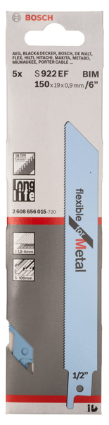 BOSCH Säbelsägeblatt S 922 EF, Flexible for Metal, 5er-Pack BOSCH Säbelsägeblatt S 922 EF, Flexible for Metal, 5er-Pack