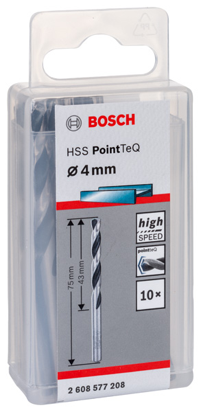 BOSCH Metallspiralbohrer HSS PointTeQ, DIN 338, 4,0 mm, 10er-Pack BOSCH Metallspiralbohrer HSS PointTeQ, DIN 338, 4,0 mm, 10er-Pack