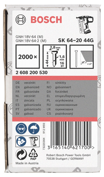 BOSCH Senkkopf-Stift SK64 20G 44mm, verzinkt BOSCH Senkkopf-Stift SK64 20G 44mm, verzinkt