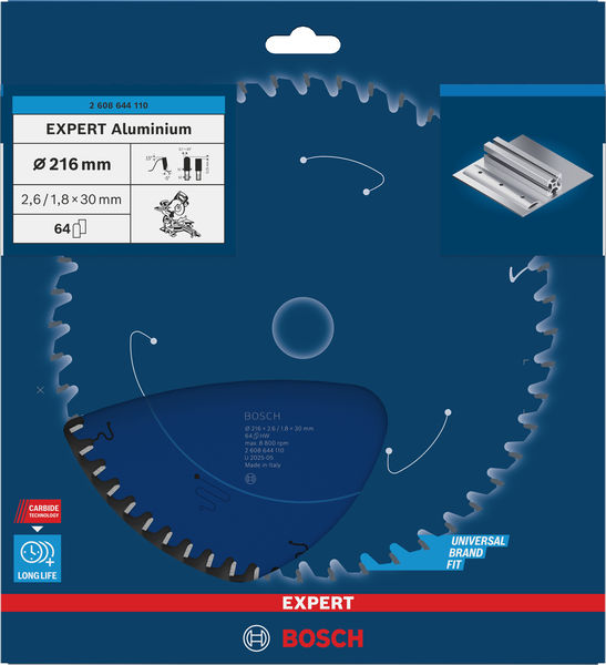 BOSCH Kreissägeblatt Expert for Aluminium, 216 x 30 x 2,6 mm, 64 Zähne BOSCH Kreissägeblatt Expert for Aluminium, 216 x 30 x 2,6 mm, 64 Zähne
