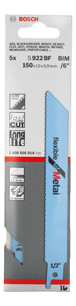 BOSCH Säbelsägeblatt S 922 BF, Flexible for Metal, 5er-Pack BOSCH Säbelsägeblatt S 922 BF, Flexible for Metal, 5er-Pack
