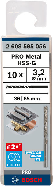 BOSCH Metallbohrer DIN 338 HSS-G 3,2 mm, 10/Pack BOSCH Metallbohrer DIN 338 HSS-G 3,2 mm, 10/Pack