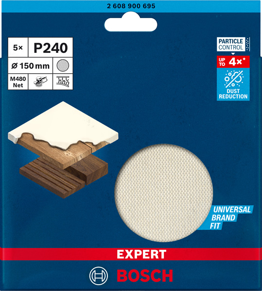 BOSCH EXPERT M480 Schleifnetz für Exzenterschleifer, 150 mm, K 240, 5 Stück BOSCH EXPERT M480 Schleifnetz für Exzenterschleifer, 150 mm, K 240, 5 Stück