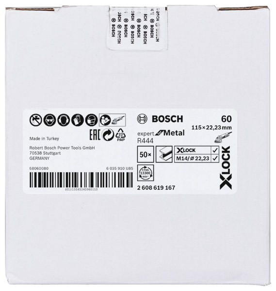 BOSCH X-LOCK Fiberschleifscheibe, Ø115 mm, K 60, R444, Expert for Metal, 1 Stück