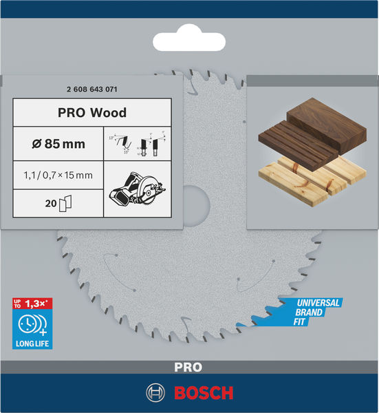 BOSCH PRO Wood Kreissägeblatt, 85 x 1,1 x 15 mm BOSCH PRO Wood Kreissägeblatt, 85 x 1,1 x 15 mm