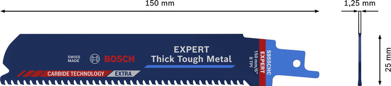 BOSCH EXPERT ‘Thick Tough Metal’ S 955 CHC Säbelsägeblatt, 1 Stück BOSCH EXPERT ‘Thick Tough Metal’ S 955 CHC Säbelsägeblatt, 1 Stück
