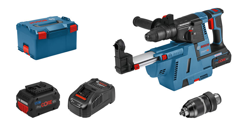 BOSCH Akku-Bohrhammer mit SDS plus GBH 18V-26F, 2 x ProCORE18V 5.5Ah in L-BOXX