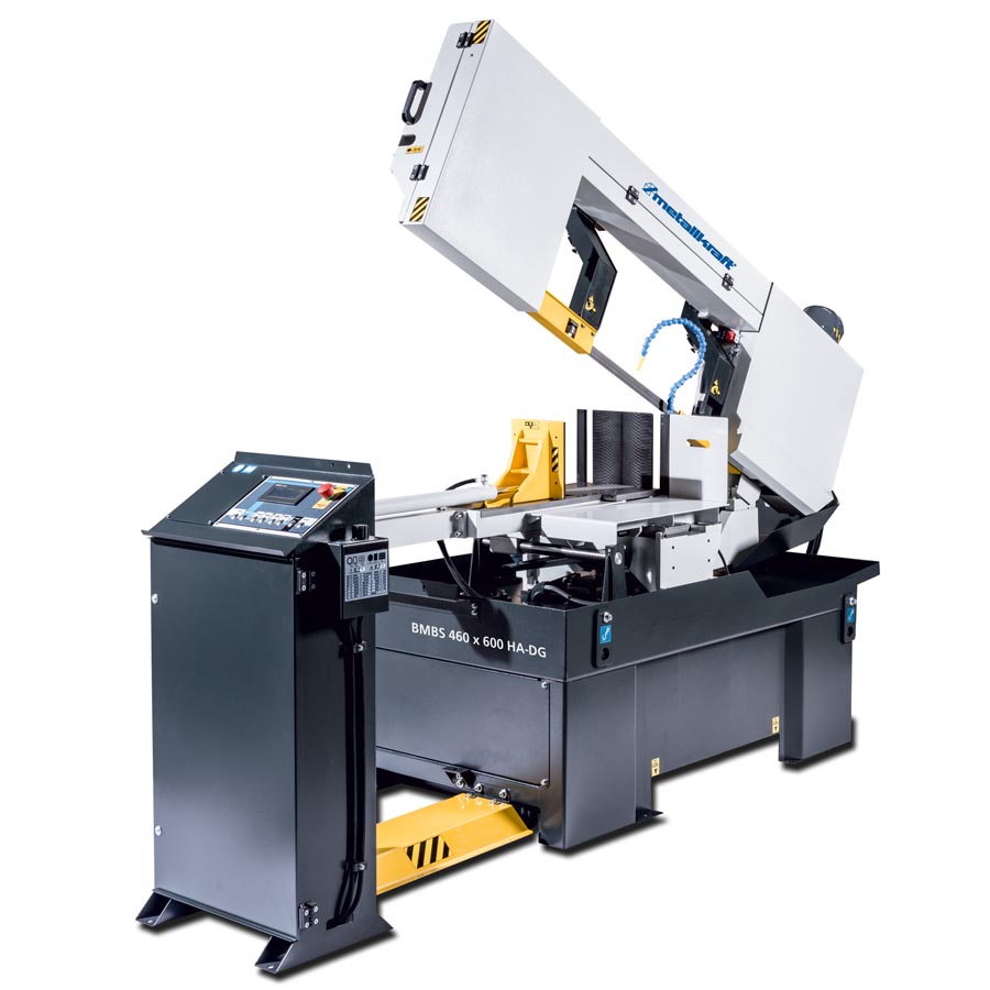 METALLKRAFT Halbautomatische Schwenkrahmen-Metallbandsäge für Gehrungsschnitte von +60° bis -60° mit Frequenzumrichter BMBS 460 x 600 HA-DG