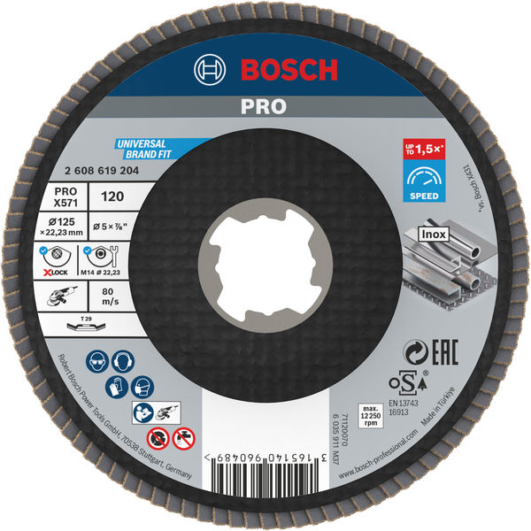 BOSCH X-LOCK Fächerschleifscheibe, X571, Best for Metal, abgewinkelt Ø125 mm K 120