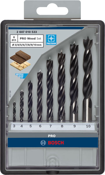 BOSCH 8-teiliges Holzspiralbohrer-Set, Robust Line, 3–10 mm BOSCH 8-teiliges Holzspiralbohrer-Set, Robust Line, 3–10 mm