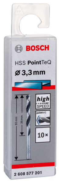BOSCH Metallspiralbohrer HSS PointTeQ, DIN 338, 3,3 mm, 10er-Pack BOSCH Metallspiralbohrer HSS PointTeQ, DIN 338, 3,3 mm, 10er-Pack