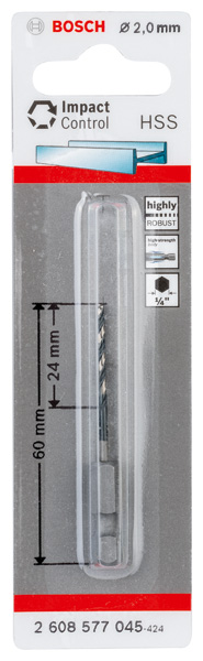 BOSCH HSS Spiralbohrer mit Sechskantschaft 2,0 mm BOSCH HSS Spiralbohrer mit Sechskantschaft 2,0 mm