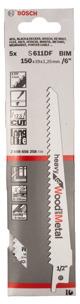 BOSCH Säbelsägeblatt S 611 DF, Heavy for Wood and Metal, 5er-Pack BOSCH Säbelsägeblatt S 611 DF, Heavy for Wood and Metal, 5er-Pack
