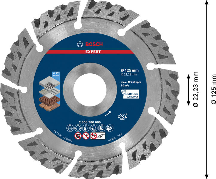 BOSCH EXPERT MultiMaterial Diamanttrennscheiben, 125 x 22,23 x 2,2 x 12 mm BOSCH EXPERT MultiMaterial Diamanttrennscheiben, 125 x 22,23 x 2,2 x 12 mm
