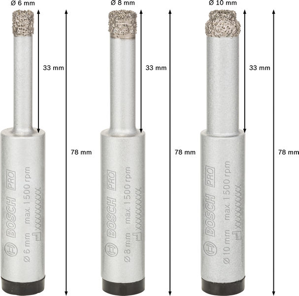 BOSCH PRO Ceramic dry Bohrer-Set, 6 x 33, 8 x 33, 10 x 33 mm, 3-tlg. BOSCH PRO Ceramic dry Bohrer-Set, 6 x 33, 8 x 33, 10 x 33 mm, 3-tlg.