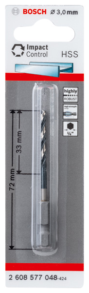 BOSCH HSS Spiralbohrer mit Sechskantschaft 3,0 mm BOSCH HSS Spiralbohrer mit Sechskantschaft 3,0 mm