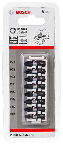 BOSCH PRO Impact Schrauberbit-Set, PH1/PH2/PH3/PZ1/PZ2/PZ3, 25 mm, 8-tlg BOSCH PRO Impact Schrauberbit-Set, PH1/PH2/PH3/PZ1/PZ2/PZ3, 25 mm, 8-tlg