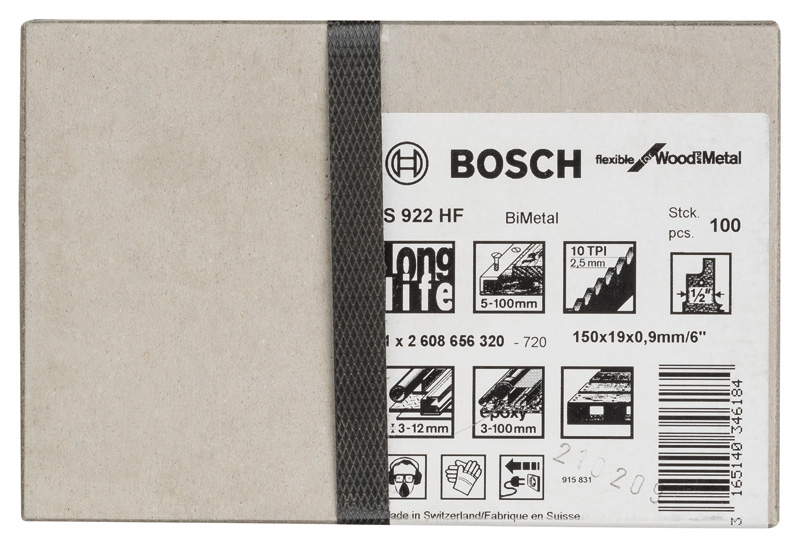 BOSCH Säbelsägeblatt S 922 HF, Flexible for Wood and Metal, 100er-Pack, 150 mm BOSCH Säbelsägeblatt S 922 HF, Flexible for Wood and Metal, 100er-Pack, 150 mm