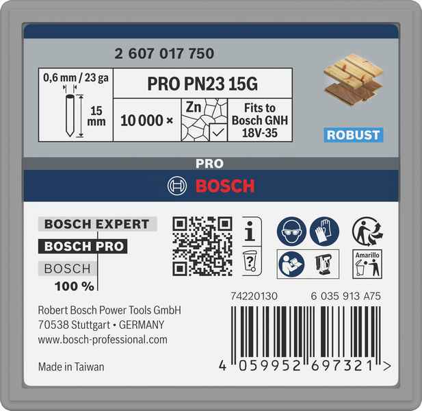 BOSCH PRO PN23 G-Pin, 0,65/23 g, verzinkt, 15 mm, 10.000-tlg BOSCH PRO PN23 G-Pin, 0,65/23 g, verzinkt, 15 mm, 10.000-tlg