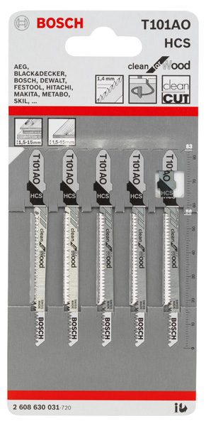 BOSCH Stichsägeblatt T 101 AO Clean for Wood, 5er-Pack BOSCH Stichsägeblatt T 101 AO Clean for Wood, 5er-Pack
