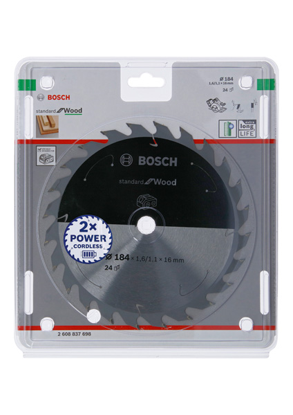 BOSCH PRO Wood cordless Kreissägeblatt, 184 x 1,6 x 16 mm, T24 BOSCH PRO Wood cordless Kreissägeblatt, 184 x 1,6 x 16 mm, T24