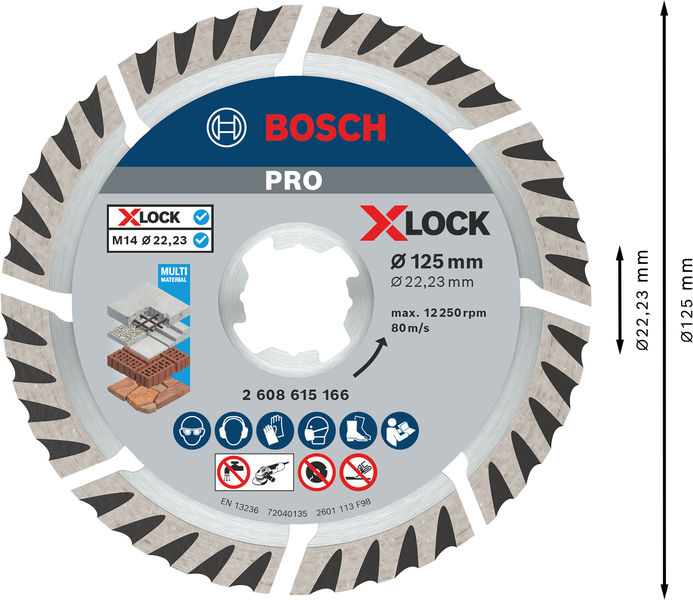 BOSCH PRO Multi Material X-Lock Diamanttrennscheibe, 125 x 22,23 mm, 22,23 mm BOSCH PRO Multi Material X-Lock Diamanttrennscheibe, 125 x 22,23 mm, 22,23 mm