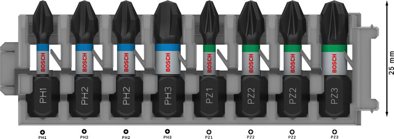 BOSCH PRO Impact Schrauberbit-Set, PH1/PH2/PH3/PZ1/PZ2/PZ3, 25 mm, 8-tlg BOSCH PRO Impact Schrauberbit-Set, PH1/PH2/PH3/PZ1/PZ2/PZ3, 25 mm, 8-tlg