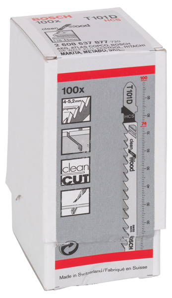 BOSCH Stichsägeblatt T 101 D Clean for Wood, 100er-Pack BOSCH Stichsägeblatt T 101 D Clean for Wood, 100er-Pack