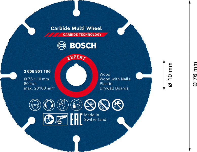 BOSCH EXPERT Carbide Multi Wheel Trennscheibe, 76 mm, 10 mm BOSCH EXPERT Carbide Multi Wheel Trennscheibe, 76 mm, 10 mm